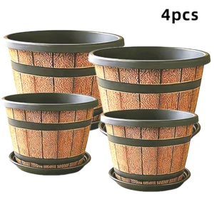 Large Planter Resin Wooden Barrel