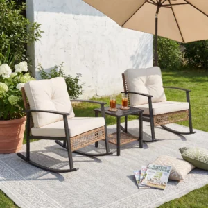 3pcs Rattan Rocking Chair Set